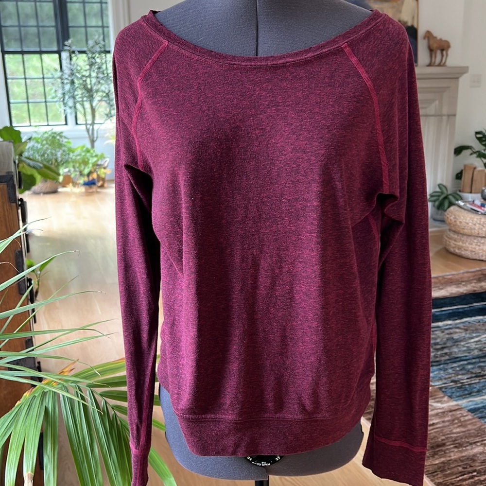 Current Elliott Burgundy Long Sleeve Tee Sweatshirt Decorative Stitching Sz 0